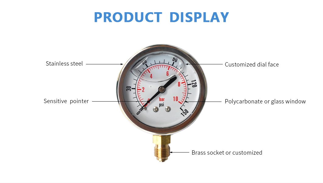 Water Pressure Gauge- Bourdon Tube Pressure Gauge-Liquid Filled Manometer-Shock-Proof Pressure Gauge-Stainless Steel Manometer-Antivibration Pressure Gauge